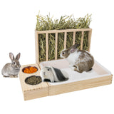 BESNEW 3 in 1 Rabbit Hay Feeder with Litter Box,Wooden Hay Feeder with 2 Bowls & Litter Box for Guinea Pig Chinchilla Bunny Other Small Animals,Large Capacity & Preventing Waste