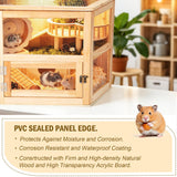 Hamster Cage with Chewproof Wood Top,Guinea Pig Cages, Two Story Hamster Habitat with Clear Acrylic Sheets Solid Built, Small Animal Cage (Fir, 31X20X20 inch)
