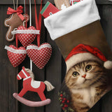 Winter Christmas Christmas Stocking 18" Cute Cat Red Santa Hat Large Xmas Hanging Stocking Decoration Plush Stocking for Winter Family Holiday Party Supplies & Gifts