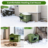 TENDWARE Outdoor Cat House Heated Cat House for Outside with Elevated Base Cat-Attracting Eave Design Feral Stray Shelter Weatherproof in Winter Garage Yard Porch Size M