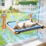 SZEE Cat Window Perch, Cooling Window Cat Bed with Reversible Ice Silk Mat, Foldable Pet Perch Hammock with Sturdy Wooden Frame & Large Suction Cup, with Soft Flannel Plush Backing for All-Season Use