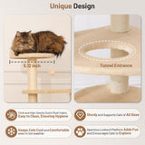 BUMUBI Modern Rattan Cat Tree House Condo Tall Heavy Duty Cat Climbing Tower with Scratching Post,Basket,Bed,and Stand for Indoor Large Adult Cat