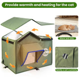 TENDWARE Outdoor Cat House Heated Cat House for Outside with Elevated Base Cat-Attracting Eave Design Feral Stray Shelter Weatherproof in Winter Garage Yard Porch Size M