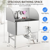 Professional Dog Grooming Tub, 50 in Stainless Steel Dog Wash Station With Foldable Ramp, Storage Drawer, Floor Grate & Faucet/Dog Bathtub for Large, Medium & Small Pets - Right Door (50 in )