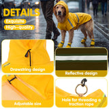 Klyyo Clyro 3 Pcs Dog Raincoat Shoes and Leash Set with Reflective Strip Yellow Adjustable Waterproof Rain Jacket Coat Poncho Hoodies for Small Medium Dogs Pets Walking