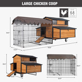 MEDEHOO Large Chicken Coop with Run, Mobile Chicken House with Wheels and All-Around Iron Frame, Chicken Tractor Poultry Cage for 6-8 Chickens, Nesting Box, Metal Pull-Out Tray