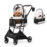 Beberoad Pets T3 Foldable Pet Stroller for Small Dogs & Cats, 3-in-1 Lightweight Dpg Stroller with Detachable Carrier (Beige)