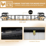 PetsCosset 116" L Large Chicken Coop and Run, Hen House with 4 Nesting Box Boxes, Rabbit Hutch Poultry Bunny Cage for 4-6 Chickens with 4 Perches, Removable Tray and Ramp and UV-Resistant Roof Panel