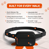 Retractable Hands Free Dog Leash with Zipper Storage Pouch - 3-Piece Bungee Running, Walking & Hiking Leash with Waist Belt - Release Clip, One Button Lock - Reflective Stitching for Medium Large Dogs