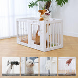 BUMUBI Clear Acrylic Dog Fence Pet Playpen Puppy Cat Small Play Pen Indoor Outdoor Whelping Box for Dogs with Gate (4 Plastic Panels+2 Transparent Panels)