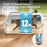 GTPLAYER Stainless Steel Cat Litter Box XL - Extra Large High-Sided Open-Top Metal Litter Box for Large & Multi-Cat Homes, Splash Guard, Low Entry, Easy Clean 304 Steel with Step, Mat & Scoop, White