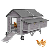 Portable Outdoor Chicken Coop with Wheels, Easy to Move Large Poultry Cage for 4-6 Hens, All-Weather Wooden Hen House with Strong Iron Frame