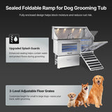 POLIMO Dog Washing Station with LED Display 61" (Right Ramp), 304 Stainless Steel Dog Bathtub for Large, Medium & Small Dogs, Professional Grooming Tub with Faucet, Storage Drawer, Floor Grate, Window