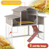 Large Chicken Coop Outdoor with Run, Expandable Hen House with 4 Nesting Boxes, Rabbit Hutch Poultry Bunny Cage for 2-4 Chickens with 4 Perches, Removable Tray and Ramp (56.3" L x 35.24" W x 52.8" H)