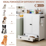 Dog Feeding Station with Storage, Metal Dog Food Storage Cabinet with 2 Elevated Bowls and 3 Hooks, Pet Feeding Station and Dogs Food Storage Organizer