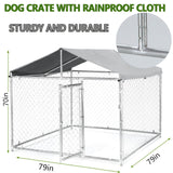 79 in Outdoor Dog Kennel for Large Dog, Heavy Duty Galvanized Steel Chain Link Dog Enclosure with Waterproof UV-Resistant Cover, Lockable Door Chain Link Playpen for Rabbits, Chicken(6.6‘ x 6.6’FT)