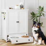 Dog Feeding Station with Storage, Metal Dog Food Storage Cabinet with 2 Elevated Bowls and 3 Hooks, Pet Feeding Station and Dogs Food Storage Organizer