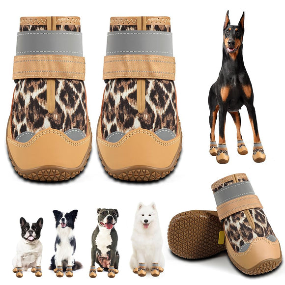 Dog Shoes for Large Dogs, Medium Dog Boots & Paw Protectors for Hardwood Floors, Outdoor Dog Booties for Hot Pavement Winter Snow Hiking, Waterproof Dog Shoes with Reflective Strips Size 4