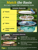 Mellbree Bird Bath Copper Disk, 0.6mm Reinforced 99.99% Pure Copper Cleaning Disk for Physical Safe Clean Water All-Season, Universal Fit for Outdoor Birdbaths, Bowl, Bird Bath Solar