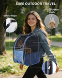 Cat Backpack Carrier with Comfort Handle, Ventilated Cat Backpack with Reflective Strips, with Chest and Shoulder Buckles, Foldable Cat Carrying Backpack for Kitty Small Dog up to 15lbs (Blue)