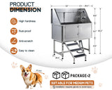Albott 50-Inch Stainless Steel Dog Washing Station with Anti-Slip Steps, Sprayer, Faucet, and Soap Box – Professional Pet Bathtub for Medium/Small Pets, Ideal for Home, Garage, and Grooming(Left)