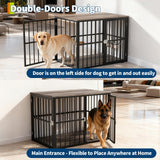 GarveeHome 43" Large Dog Crate Furniture with Double Doors, Heavy Duty Indoor Pet Cage Pet House with Lockable Dog Kennel Furniture & Side End Table for Large/Medium Dogs Wooden Decorative
