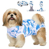 PetWarm Dog Surgery Suit, Dog Surgical Recovery Suit Female and Male, Onesie for Dogs, Spay Neuter Bodysuit for Abdominal Affected Areas Sensitive Skin Areas, Marine Animal Patterns, White, XS