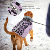 FUAMEY Dog Coat for Small Dogs,Waterproof Dog Winter Jacket with Harness Built in Puppy Cold Weather Coats Reflective Pet Vest with Zipper Warm Fleece Dogs Snowsuit Windproof Purple Leopard XS