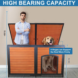 FunXplore 6-Side Insulated Outdoor Dog House, Heavy Duty XXL Dog Kennel with Chew-Proof Iron Frame & Openable Roof, Weatherproof Wood Shelter for Extra Large Dogs
