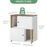 Garvee Cat Litter Box Enclosure for 2 Cats, Double Hidden Litter Box Furniture Cabinet with 2 Scratch Mat and Scratch Post, Modern Farmhouse Wooden Enclosed Cat Washroom, End Side Table