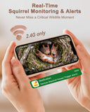 Squirrel Box with Camera Solar Powered, Auto Detect & Notify, Night Vision Pet Watching Cam for Squirrel Nesting Box, 2K HD, 2.4G Wi-Fi, APP Control, Smart Squirrel House for Outside Nesting