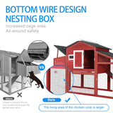 PetsCosset Chicken Coop Wooden Backyard Hen House - Indoor Outdoor for 2-3 Chickens, 2 Story Poultry Cage with Run, Chicken Nesting Box, Pull Out Trays and Anti-Slip Asphalt Ramp