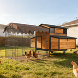 GUTINNEEN Large Chicken Coop with Run, Mobile Chicken Tractor for 6-8 Chickens, Upgraded Metal Frame Hen House with Wheels, 6 Nesting Boxes, Metal Pull-Out Tray, Asphalt Roof