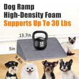 Dog Stair Ramp for Small Dogs & Cats – Non-Slip Pet Stair Wedge with Gentle Slope, High-Density Foam Ramp for Senior Pets, Washable Cover & Secure Adhesive Pads (Gray, 1 Pack)