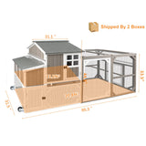 PetsCosset 95.3" L Portable Chicken Coop Tractor Hen House with Nesting Box,Chicken Coops Chicken House,2 Story Wooden Indoor Outdoor Poultry Cage for 3-5 Chicken with 6 Access,Pull-Out Tray,Grey