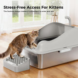 GTPLAYER Stainless Steel Litter Box for Big & Multiple Cats, EasyClean Odor-Resistant Design, High Sided Leak-Proof Litter Box withMat 8 Scoop- Grey 2 Pack