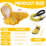 Klyyo Clyro 3 Pcs Dog Raincoat Shoes and Leash Set with Reflective Strip Yellow Adjustable Waterproof Rain Jacket Coat Poncho Hoodies for Small Medium Dogs Pets Walking