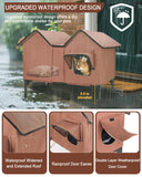 Extra Large Heated Cat House for Outside, Elevated Waterproof Outdoor Cat House Weatherproof for Winter, Insulated Outdoor Cat Shelter with Escape Doors and Heating Pad for Multiple Cats, Brown