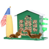 Squirrel Feeder,Metal Squirrel Feeder for Outside,with Water Bottle, Flag and Corn Cobs Holder,Outdoors Chipmunk &Squirrel Picnic Bench Feeders Table,Easy to Install & Refill