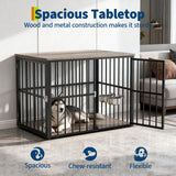 GarveeHome 43" Large Dog Crate Furniture with Double Doors, Heavy Duty Indoor Pet Cage Pet House with Lockable Dog Kennel Furniture & Side End Table for Large/Medium Dogs Wooden Decorative