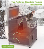 GUTINNEEN Outdoor Heated Cat House for Outside, Outdoor Cat House, 2-Story Weatherproof Cat Shelter Insulated with Heating Blanket, Asphalt Roof, Insulated Liner