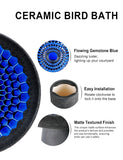 LITUDISO Ceramic Bird Bath for Outdoors – 21.5 Inch Heavy Duty, Diamond Blue Design for Garden & Patio Décor, Perfect for Bird Watching & Outdoor Spaces