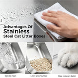GTPLAYER XL Enclosed Stainless Steel Cat Litter Box with Lid, High-Sided 304 Metal Covered Litter Pan for Large Cats, Leak-Proof Non-Stick Design with Scoop, Step & Mat, Silver Gray