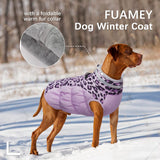 FUAMEY Dog Coat for Small Dogs,Waterproof Dog Winter Jacket with Harness Built in Puppy Cold Weather Coats Reflective Pet Vest with Zipper Warm Fleece Dogs Snowsuit Windproof Purple Leopard XS