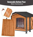 MEDEHOO Extra Large Heated Dog House Outdoor Dog House Insulated for Winter with Heating Pad Full Iron Frame Asphalt Roof for Backyard Garden