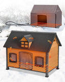 Heated Outdoor Dog House with Heating Pad Weatherproof Dog Kennel with Anti-Chewing Iron Frame Puppy Shelter for Winter for Small to Medium Sized Dogs(Brown)