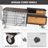 MEDEHOO Large Chicken Coop with Run, Mobile Chicken House with Wheels and All-Around Iron Frame, Chicken Tractor Poultry Cage for 6-8 Chickens, Nesting Box, Metal Pull-Out Tray