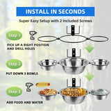 3-Hoop Squirrel/Bird Feeder, 2025 Cute Metal Bowl Outside Tree Mounted,1 x 8.5in Drainage Bowl+2 Corn Cob Spikes for Dry Food,2 x 5in Solid Bowls for Wet Food/Water, Perfect Squirrel Feeders for Yard