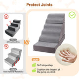 BUMUBI Large Dog Stairs – Extra Large Dog Steps for Bed, Couch & Car, 6-Step Pet Steps for Puppies & Senior Dogs, Pet Stairs with Washable Cover, Side Pockets, Non-Slip Bottom, 43.3" L x 19.7" W Grey