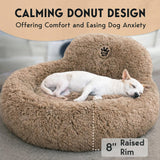 PetJett Calming Medium Dog Bed - 30'' Round Dog Beds - Washable Dog Bed - Anti-Slip Super Soft Fluffy Plush Donut Bed, Anti-Anxiety Premium Comfort Pet Bed, Fits Dogs up to 45 lbs - Beige